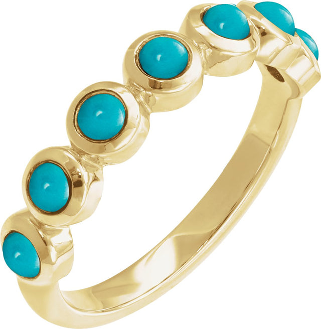 14K Gold Round Natural Turquoise Cabochon Ring – 2-3mm Stones - Yellow Gold