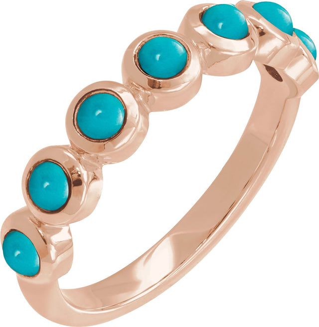 14K Gold Round Natural Turquoise Cabochon Ring – 2-3mm Stones - Rose Gold