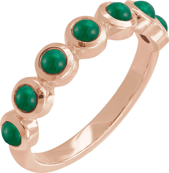 14K Gold Round Natural Emerald Cabochon Ring - Rose Gold