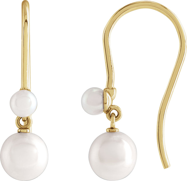 14K Gold Cultured White Freshwater Pearl Pearl Earrings – 5.5mm Stones - Yellow Gold