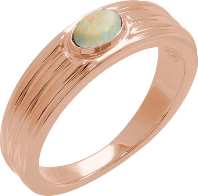 14K Gold Oval Natural White Opal Cabochon Ring – 5x3mm - Rose Gold
