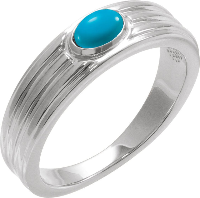 14K Gold Oval Natural Turquoise Cabochon Ring – 5x3mm - White Gold