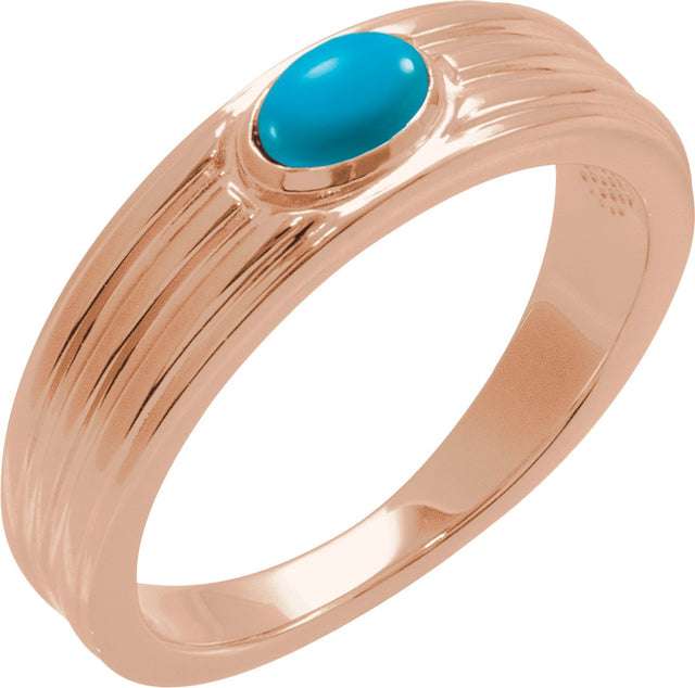 14K Gold Oval Natural Turquoise Cabochon Ring – 5x3mm - Rose Gold