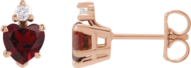 14K Gold Natural Mozambique Garnet & Natural Diamond Accented Heart Earrings – 6x6mm - Rose Gold