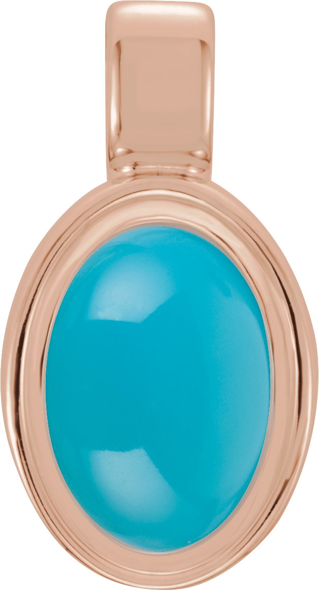 14K Gold Natural Turquoise Oval Bezel-Set Cabochon Pendant - Rose Gold