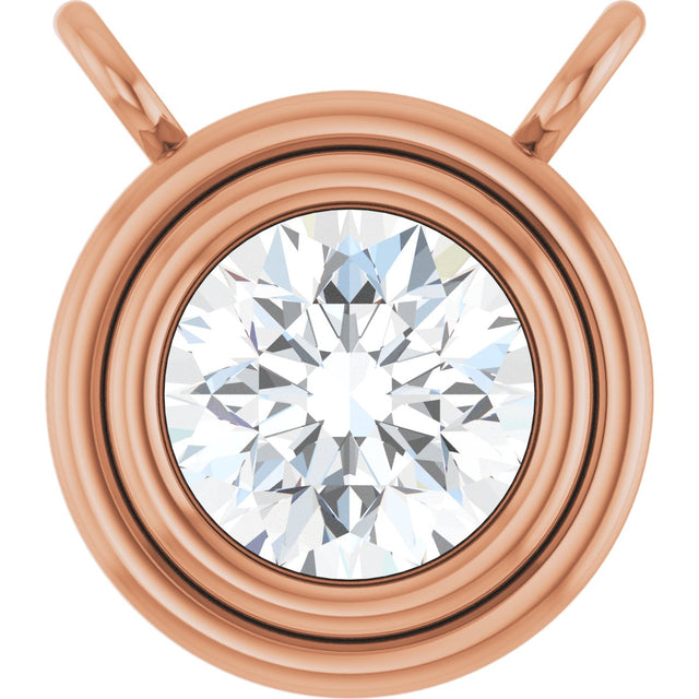14K Gold Natural Diamond Round Bezel-Set Necklace - Rose Gold