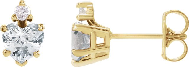 14K Gold Natural White Sapphire & Natural Diamond Accented Heart Earrings - Yellow Gold