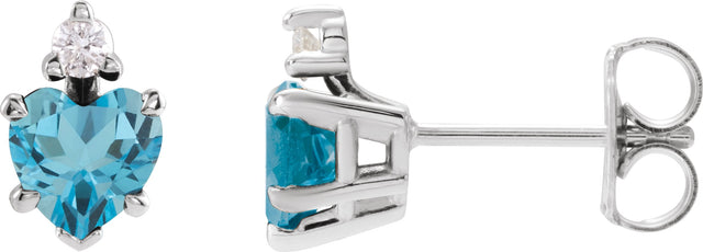 Platinum Natural London Blue Topaz & Natural Diamond Accented Heart Earrings