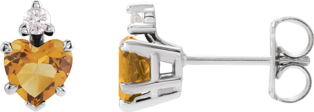 Platinum Natural Citrine & Natural Diamond Accented Heart Earrings