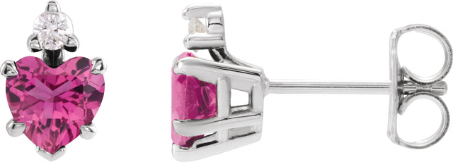 Platinum Natural Pink Tourmaline & Natural Diamond Accented Heart Earrings