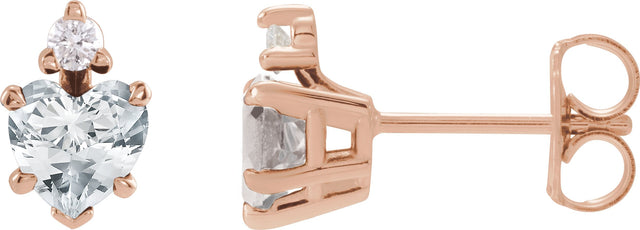 14K Gold Natural White Sapphire & Natural Diamond Accented Heart Earrings - Rose Gold