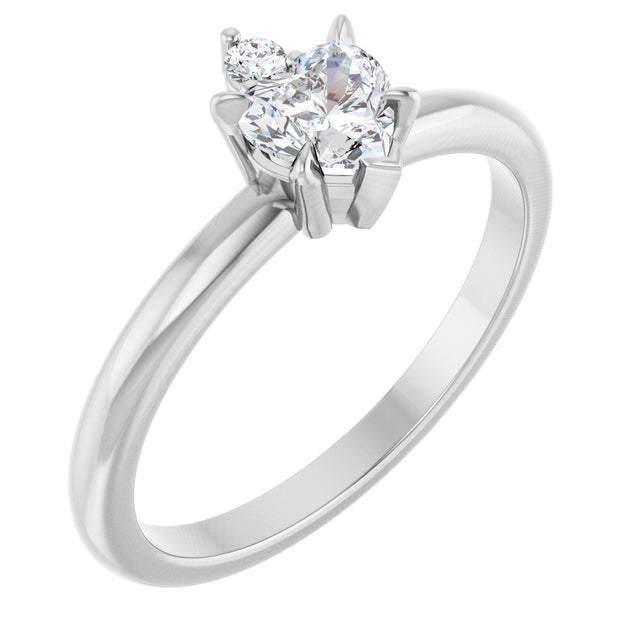 14K Gold Heart Natural White Sapphire & Natural Diamond Accented Ring - White Gold