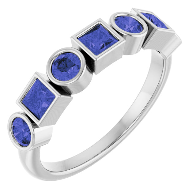 Platinum Round Natural Iolite Bezel-Set Ring
