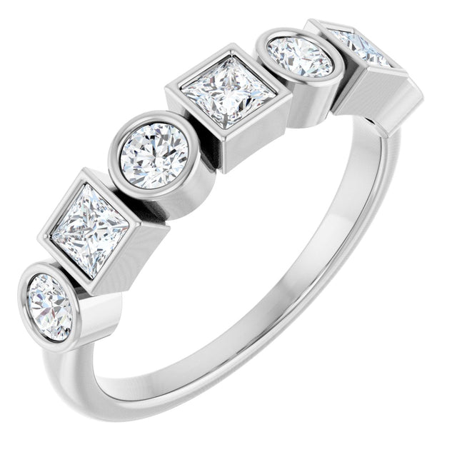 14K Gold Round Natural White Sapphire Bezel-Set Ring - White Gold