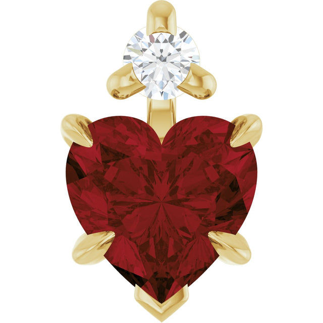 14K Gold Natural Mozambique Garnet & Natural Diamond Accented Heart Necklace or Pendant – 0.03 CTW - Yellow Gold