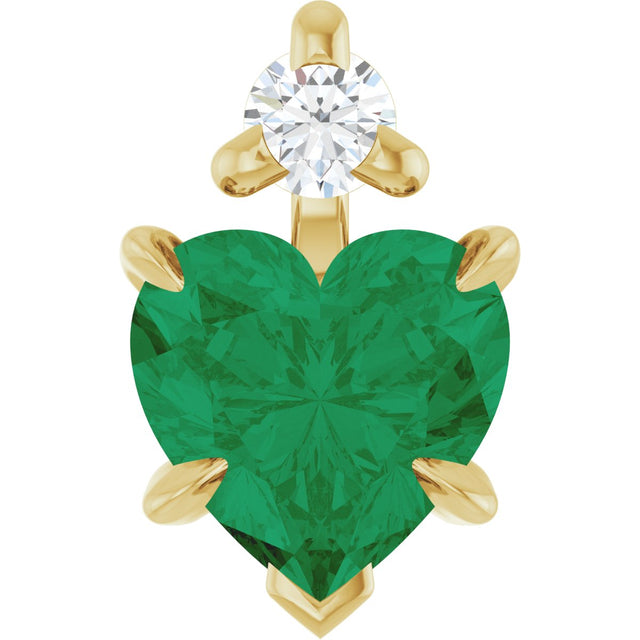 14K Gold Lab-Grown Emerald & Natural Diamond Accented Heart Necklace or Pendant - Yellow Gold