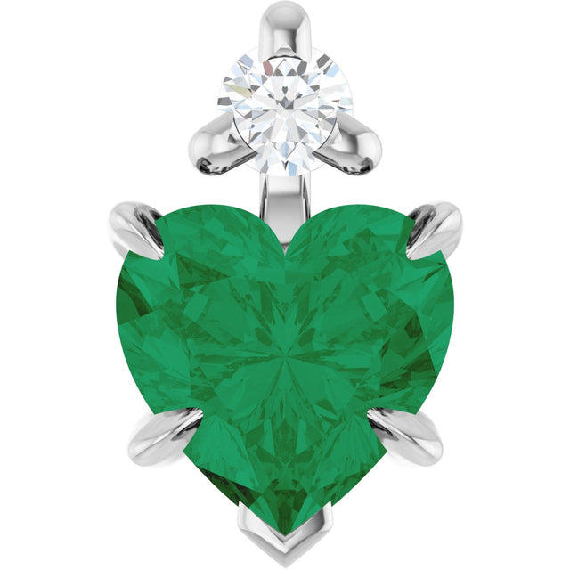 14K Gold Lab-Grown Emerald & Natural Diamond Accented Heart Necklace or Pendant - White Gold