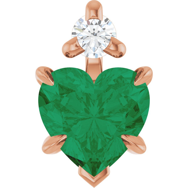 14K Gold Lab-Grown Emerald & Natural Diamond Accented Heart Necklace or Pendant - Rose Gold