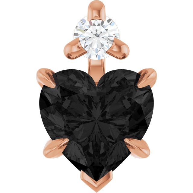 14K Gold Natural Black Onyx & Natural Diamond Accented Heart Necklace or Pendant - Rose Gold