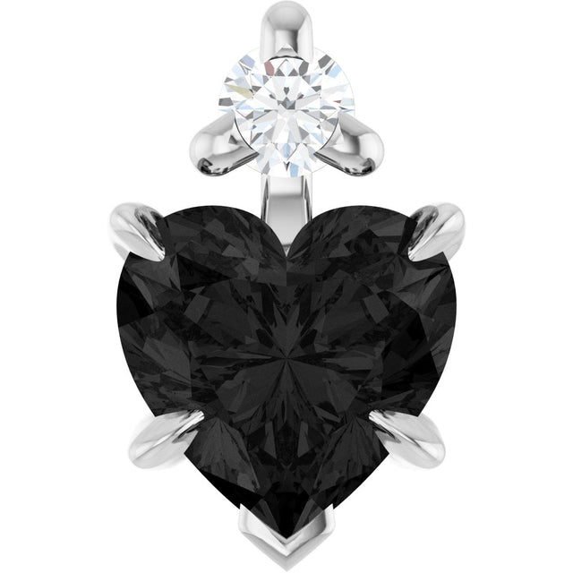 14K Gold Natural Black Onyx & Natural Diamond Accented Heart Necklace or Pendant - White Gold