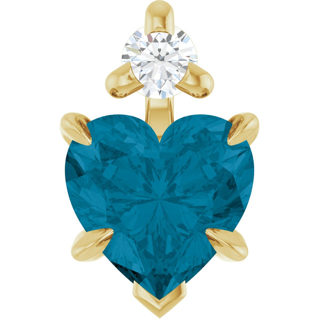 14K Gold Natural London Blue Topaz & Natural Diamond Accented Heart Necklace or Pendant – 0.03 CTW - Yellow Gold