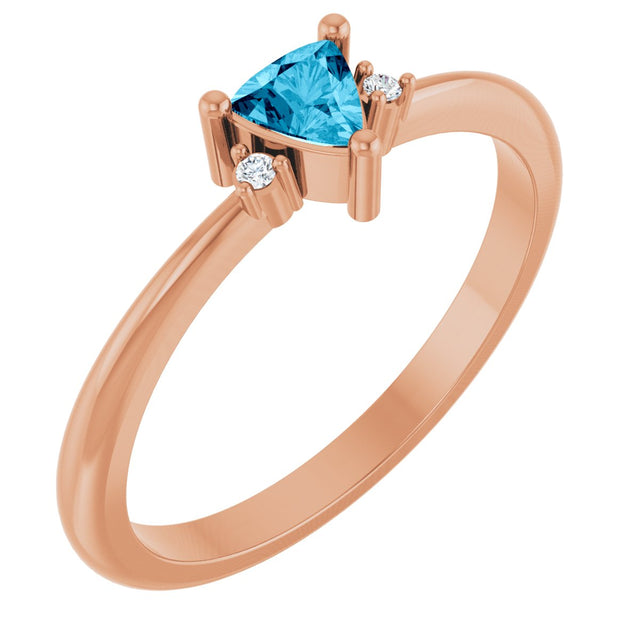 14K Gold Trillion Natural Aquamarine & Natural Diamond Accented Ring - Rose Gold