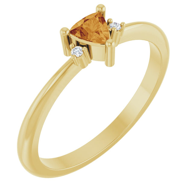 14K Gold Trillion Natural Citrine & Natural Diamond Accented Ring - Yellow Gold