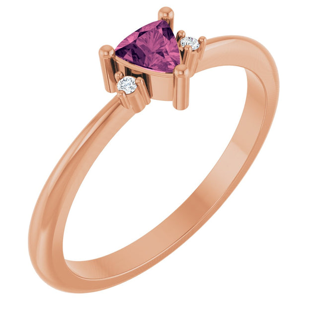 14K Gold Trillion Natural Pink Tourmaline & Natural Diamond Accented Ring - Rose Gold