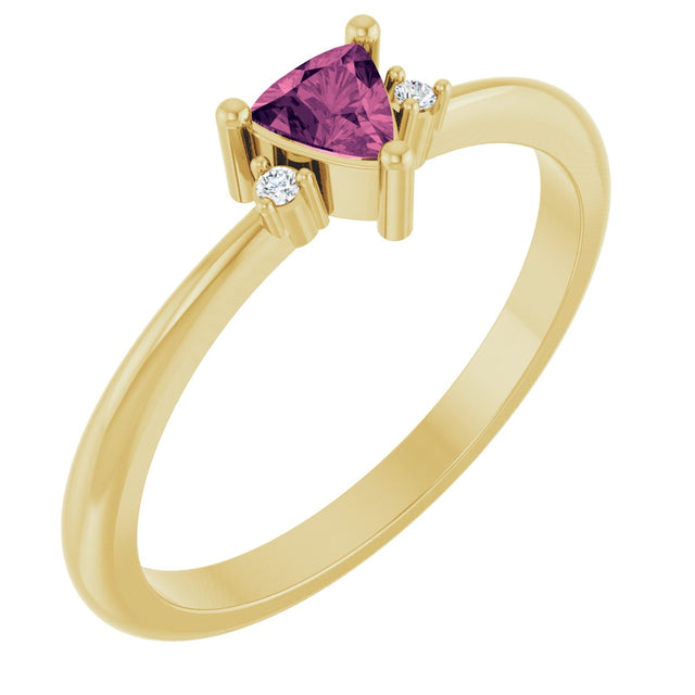 14K Gold Trillion Natural Pink Tourmaline & Natural Diamond Accented Ring - Yellow Gold