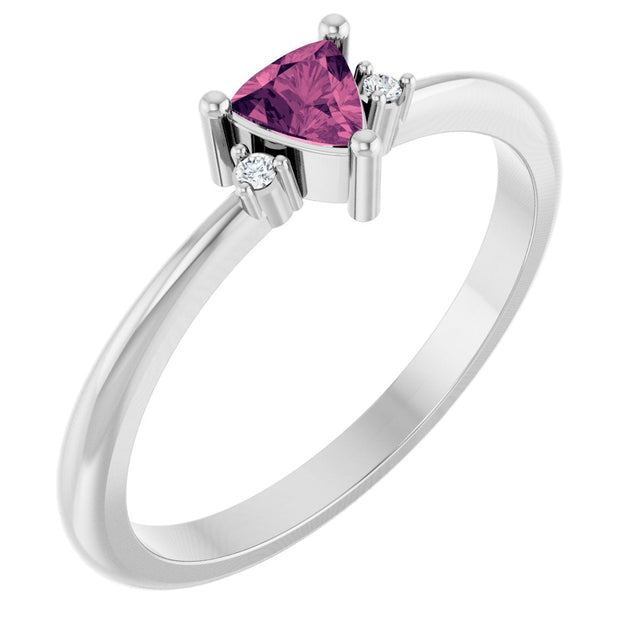 Platinum Trillion Natural Pink Tourmaline & Natural Diamond Accented Ring