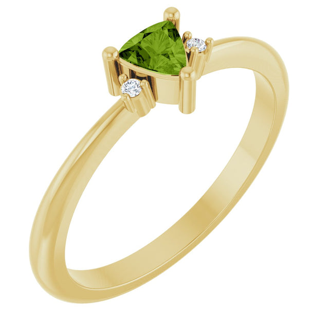 14K Gold Trillion Natural Peridot & Natural Diamond Accented Ring - Yellow Gold