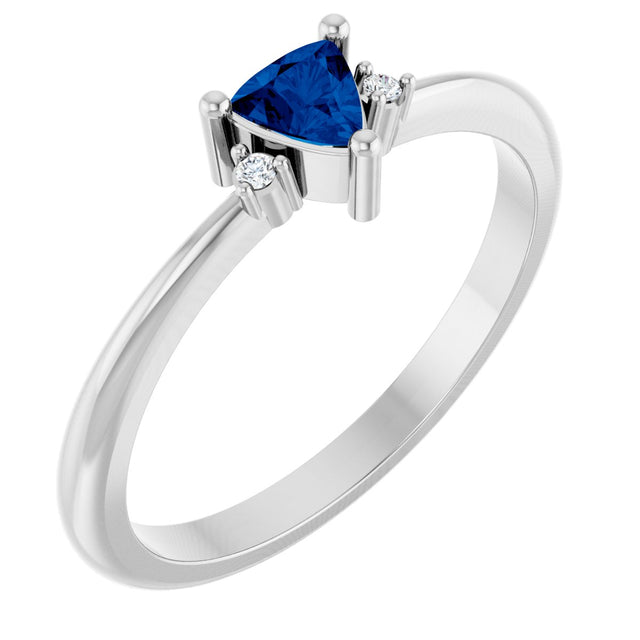 14K Gold Trillion Lab-Grown Blue Sapphire & Natural Diamond Accented Ring - White Gold