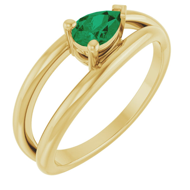 14K Gold Pear Lab-Grown Emerald Negative Space Solitaire Ring - Yellow Gold