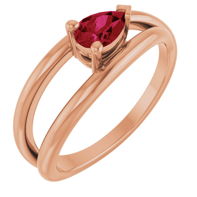 14K Gold Pear Lab-Grown Ruby Negative Space Solitaire Ring - Rose Gold
