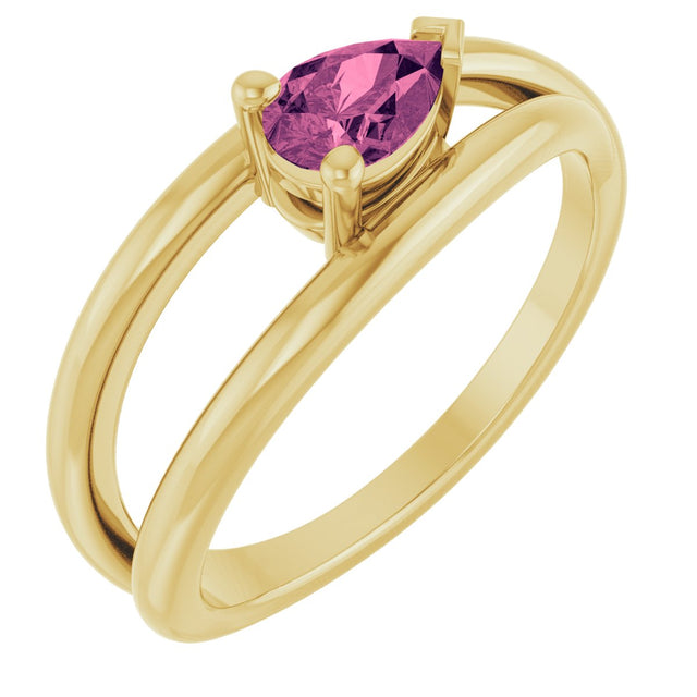 14K Gold Pear Natural Pink Tourmaline Negative Space Solitaire Ring - Yellow Gold