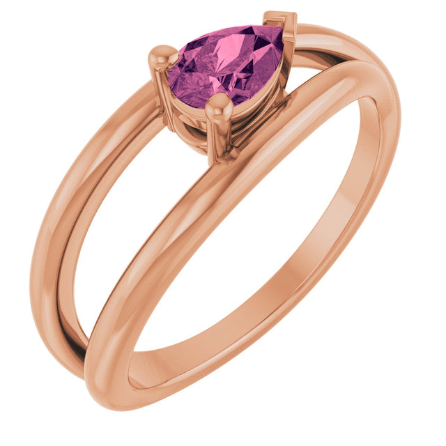 14K Gold Pear Natural Pink Tourmaline Negative Space Solitaire Ring - Rose Gold