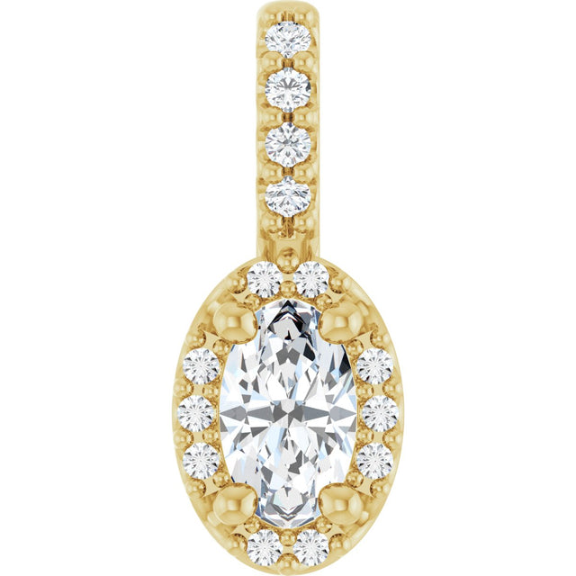 14K Gold Oval Lab-Grown Moissanite & Natural Diamond Halo-Style Pendant - Yellow Gold