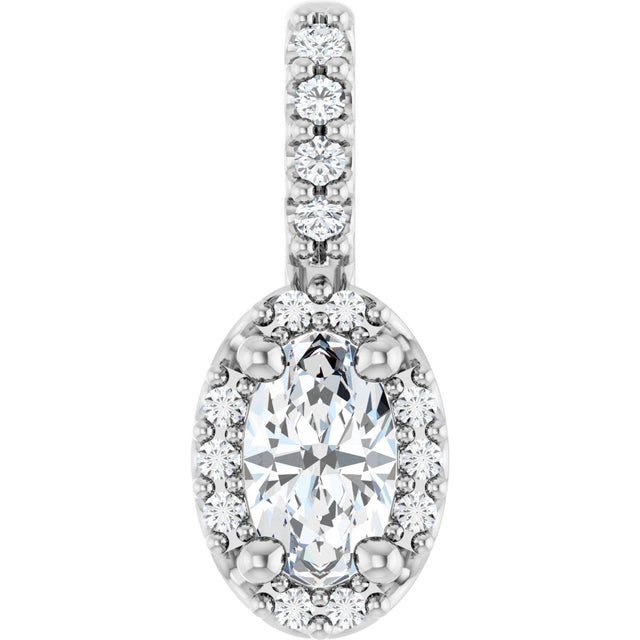 Platinum Oval Lab-Grown Moissanite & Natural Diamond Halo-Style Pendant