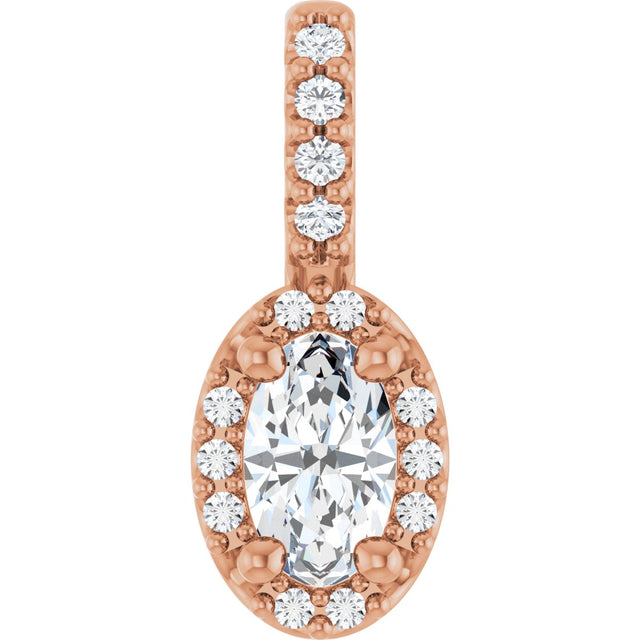 14K Gold Oval Lab-Grown Moissanite & Natural Diamond Halo-Style Pendant - Rose Gold