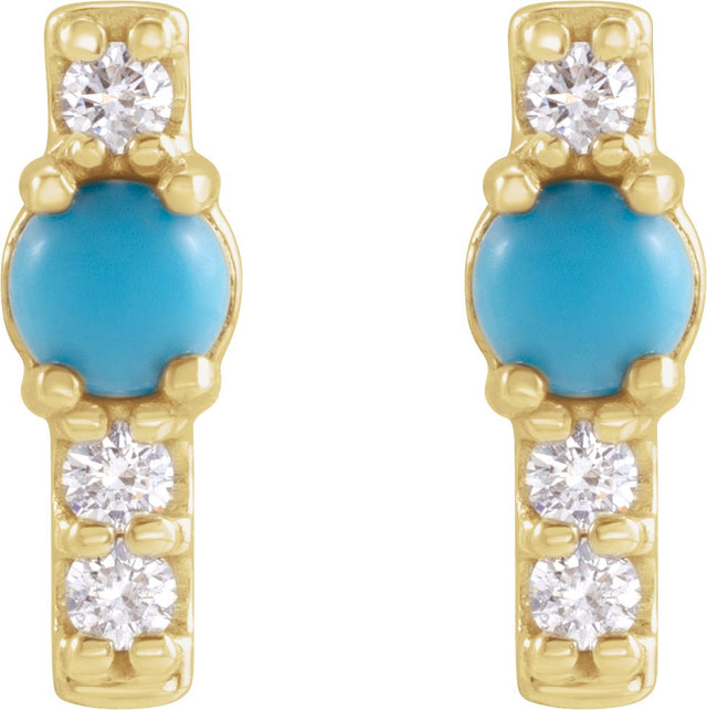 14K Gold Round Natural Turquoise & Natural Diamond Accented Bar Earrings - Yellow Gold - view 2