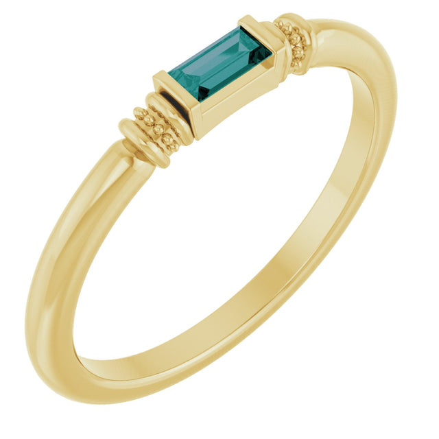 14K Gold Straight Baguette Lab-Grown Alexandrite Accented Stackable Ring - Yellow Gold