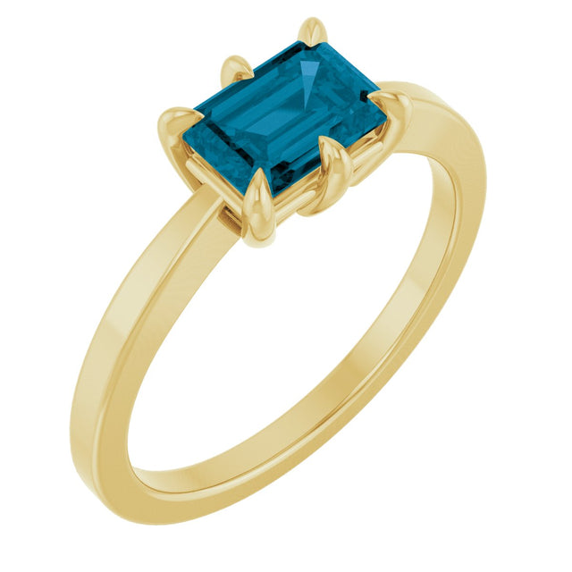 14K Gold Emerald Natural London Blue Topaz Solitaire Ring - Yellow Gold