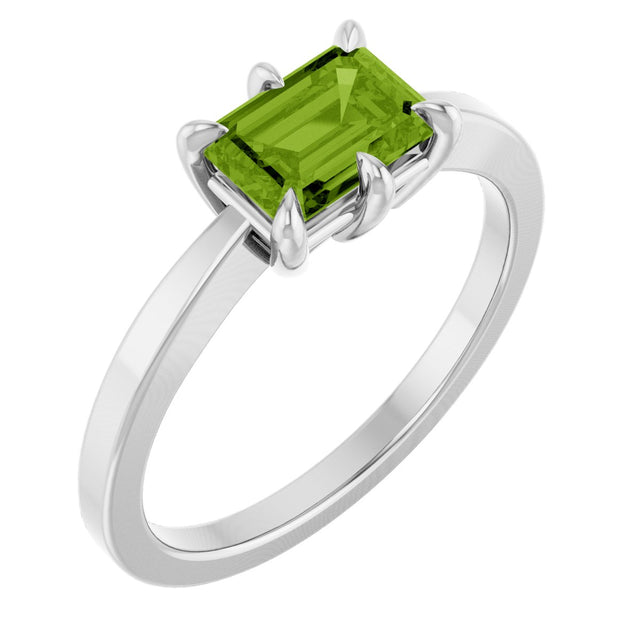 Platinum Emerald Natural Peridot Solitaire Ring