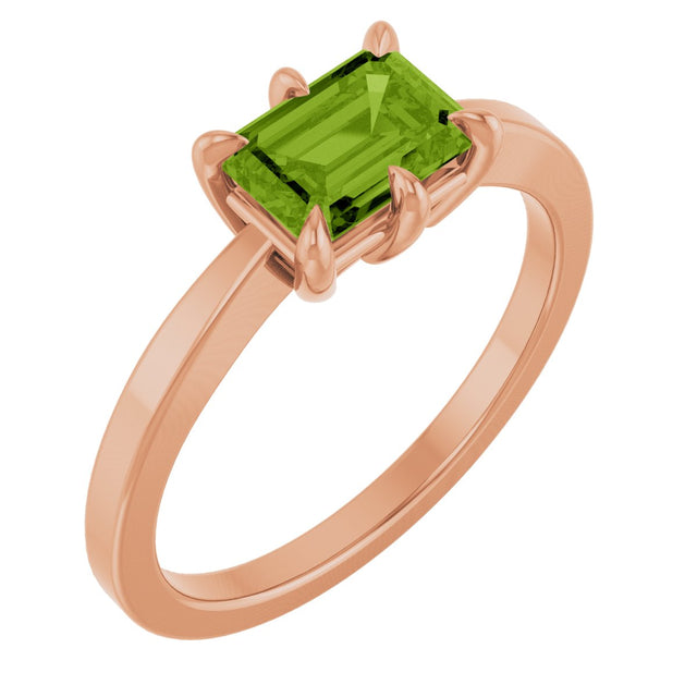 14K Gold Emerald Natural Peridot Solitaire Ring – 7x5mm - Rose Gold