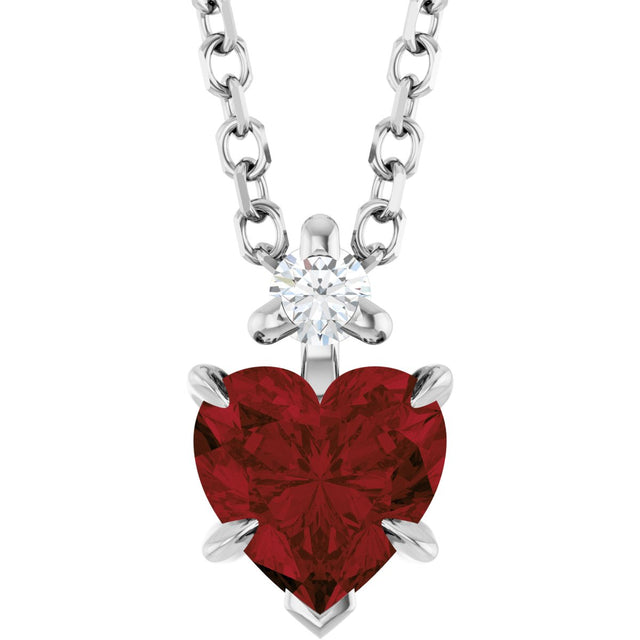 Platinum Natural Mozambique Garnet & Natural Diamond Accented Heart Necklace or Pendant – 0.03 CTW