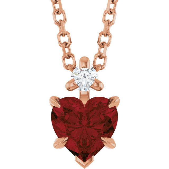 14K Gold Natural Mozambique Garnet & Natural Diamond Accented Heart Necklace or Pendant – 0.03 CTW - Rose Gold