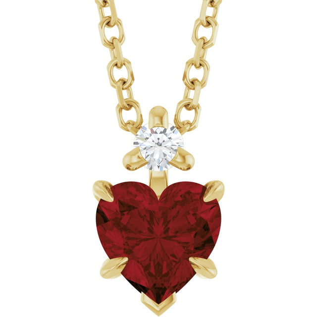 14K Gold Natural Mozambique Garnet & Natural Diamond Accented Heart Necklace or Pendant – 0.03 CTW - Yellow Gold