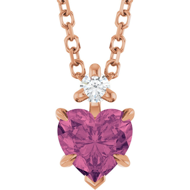14K Gold Natural Pink Tourmaline & Natural Diamond Accented Heart Necklace or Pendant – 0.03 CTW - Rose Gold