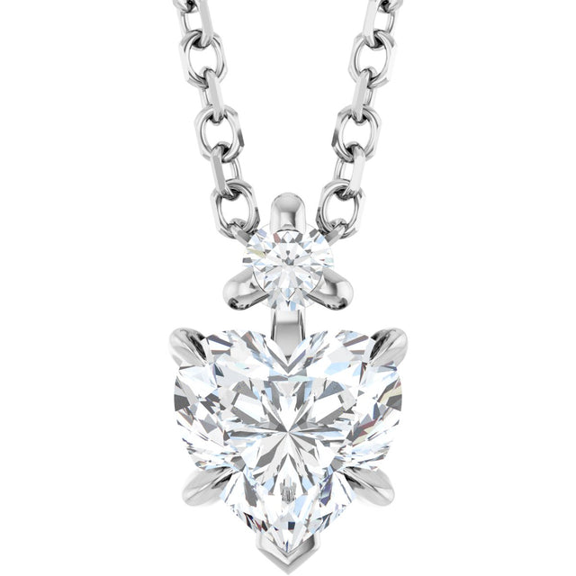 14K Gold Natural White Sapphire & Natural Diamond Accented Heart Necklace or Pendant – 0.03 CTW - White Gold