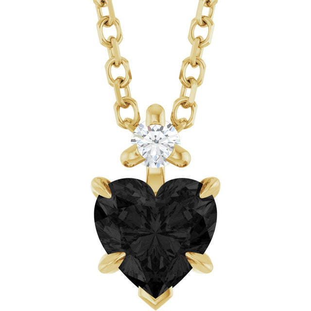 14K Gold Natural Black Onyx & Natural Diamond Accented Heart Necklace or Pendant - Yellow Gold
